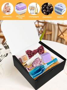 10 piezas Cajas de regalo negras con tapas y cintas, cajas de embalaje cuadradas con cinta, adecuadas para cajas de invitación de damas de honor, cajas de regalo de boda, cajas de regalo de cumpleaños, cajas de baby shower, regalos del Día de San Valentín, etc. - Negro - Ver 9