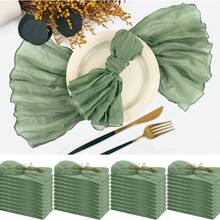 6/12/18/24/30pcs Set Sage Green Cheesecloth Napkins, Multi-Color Options Cheesecloth Napkins, Bali Cheesecloth Napkins, Rustic Boho Lavender Napkins, Suitable For Family Dinner, Restaurant, Wedding, Party, Dining Table Decor - Multicolor - View 8