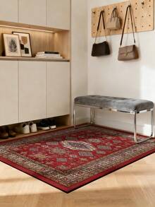 Thảm nỉ họa tiết hình học, nhẹ, làm từ polyester, có thể giặt, dày 0.7mm, chống trơn trượt, mềm mại và không rụng lông, thích hợp sử dụng trong nhà cho phòng khách, phòng ngủ, phòng thú cưng, phòng trẻ em hoặc văn phòng tại nhà. - Màu Đỏ Sâu - Xem 15