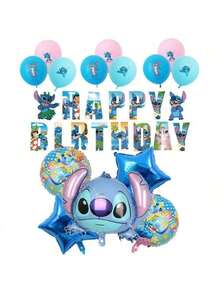 38件套史迪奇主题生日派对装饰套装，包括铝箔气球、旗帜和吊坠 - 彩色 - 查看 2