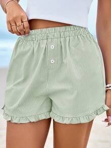Women's Summer Boxer Shorts Y2K Ruffle Pajama Lounge Sleep Striped Casual Beach Vacation Valentine Pj Bottoms Pockets Festival Shorts - 淺綠色條紋 - 查看 5