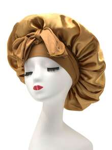 1pc Luxury Satin Sleep Cap - Adjustable Bow Tie, Ruffle Edge Design, Unisex, Hair Protection At Night, Soft & Luxurious Feel - Multicolor - Bonnet With Tie - View 4
