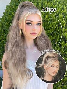 Tóc nối đuôi ngựa dài 26 inch, kiểu sóng nước, chịu nhiệt, làm từ sợi tổng hợp, thích hợp cho phụ nữ và bé gái, dự tiệc hoặc sử dụng hàng ngày. Tóc nối đuôi ngựa kẹp, kiểu tóc xoăn sóng nước, chất liệu chịu nhiệt. - Nhiều màu - Xem 3