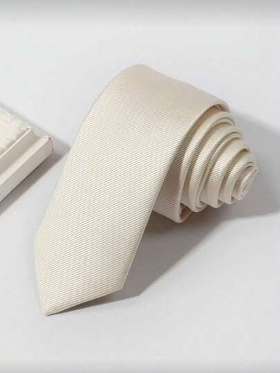 1pc Men's Fashion Solid Color Fine Striped Necktie, Versatile For Business, Party, Daily Wear & Dating