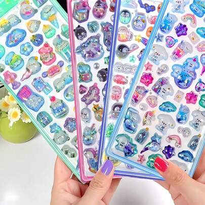 Cute Cartoon Bear, Unicorn, Star And Cloud Pattern, Shiny Gradient Color, Japanese Gift Exchange Stickers, Scrapbooking Self-Adhesive Stickers, Stationery Cards Envelopes, Party Supplies, Motivational Stickers, Phone Case Decor, Scrapbooking, Handmade, Diary Decoration, Adorable Stickers, Water Bottle Stickers, Arts & Crafts, School Supplies, Back To School Season