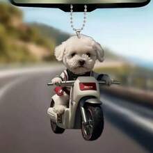 1只可愛的白色狗騎單車圖案亞克力車飾,可用作汽車吊飾或聖誕樹飾品 - 彩色 - 查看 9