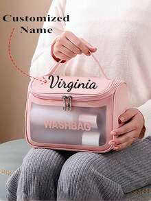 Bolsa de cosméticos personalizada para mujer, bolsa de aseo semi-transparente personalizable de PVC esmerilado, con nombre personalizable, bolso de gran capacidad, bolsa de almacenamiento portátil con tapa de PU, bolsa de viaje, regalo exclusivo, regalo del Día de San Valentín, regalo de boda, regalo para la mejor amiga, regalo para la madre, regalo para la esposa, mejor opción para viajar