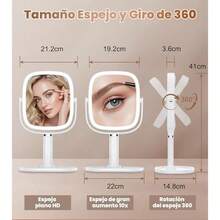 XXZU Espejo con luz para Maquillaje,Espejo de Doble Cara Recargable de 3000 mAh,Espejos de tocador con Soporte para Celular,Aumento de 1X/10X,Giratorio de 360°,3 ajustes de Color, Brillo Ajustable - / - Ver 5