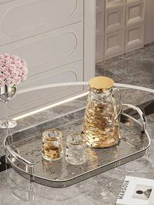 1个椭圆形PET材质托盘，适用于厨房、餐桌 - 灰色 - 查看 3