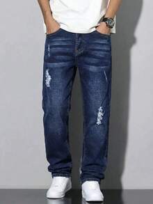 Boys Casual Pocket Elastic Waist Jeans, Everyday Wear - Medium Wash - View 1