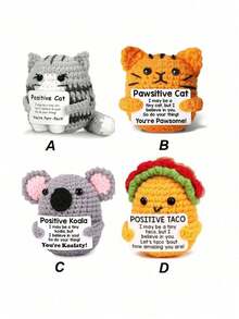 Positive & Cute Crochet Cat Mini Animal, Emotional Encouragement Gift, Fun Crochet Mini Handmade Cat, Inspirational Small Gift, Funny Gift For Cat Lovers, Suitable For Women, Men, Friends, Moms, Daughters, Sons, Plush Duck, Shark, Penguin Decor, Teens Birthday, Mother's Day, Christmas, Valentine's Day, Graduation Gift, Themed Decor Accessories - Multicolor - View 3