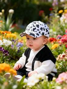 1顶可爱奶牛纹棒球帽，适合男婴的萌萌奶牛图案帽子，幼儿棒球帽，婴儿派对装饰礼物 - 彩色 - 查看 4