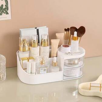 1pc Makeup Storage Box, Vanity Organizer Rack For Skincare Products, Drawer Style Desktop Storage Box