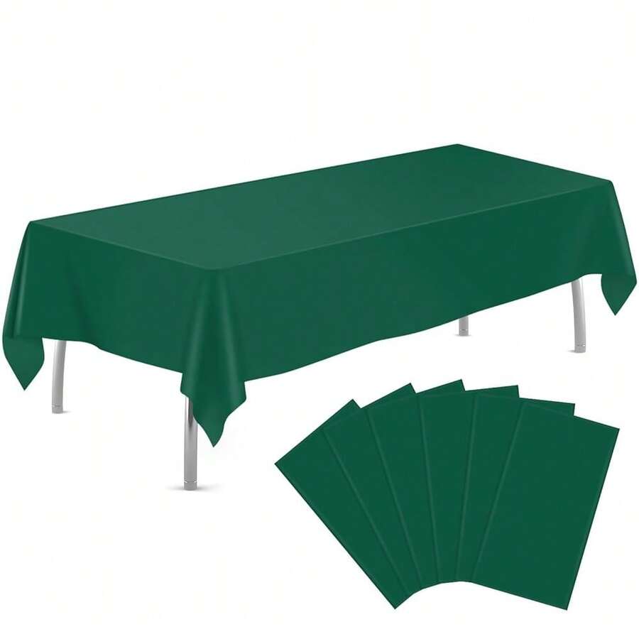 Dark Green 6 Pack Plastic Table Cloth 54\ X 108\, Disposable Tablecloths Rectangle Table Cover, Plastic Tablecloths For Parties,Rectangle,DarkGreen - 深綠色 - 查看 1