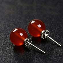 一对925纯银天然玛瑙和红玉髓圆形耳环，时尚优雅性感设计师珠宝，送给年轻女性的礼物，奢华情侣度假礼物