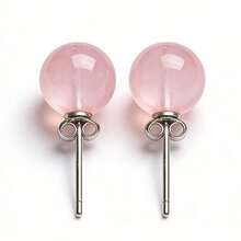par de aretes minimalistas de plata pura y cristal rosa, aretes de piedras preciosas naturales, pequeños y elegantes para uso diario, plata de ley 925 hipoalergénica, regalo de cumpleaños - Azul 2 - Ver 5