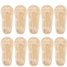 5 pares/lote Calcetines de mujer de encaje invisible de verano, transparentes, cortos, sin mostrar, conjunto de calcetines tobilleros de corte bajo con silicona antideslizante - Multicolor - Ver 12