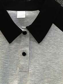 Boys' Casual Slogan Print Polo Collar T-Shirt, Pullover, Summer New Arrival, Suitable For Summer Wear - Grey - View 4