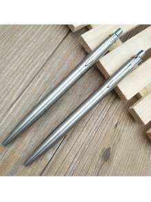 1pc Metal Push-Button Ballpoint Pen, Ultra-Thin Stainless Steel Retractable Ballpoint Pen, Ideal Gift For Business, Office, Teachers, Office Supplies Ballpoint Pen, Semi-Steel Metal Push-Button Ballpoint Pen, All-Steel Metal Ballpoint Pen Gift Pen - Black - View 6