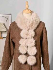 仿狐狸毛围巾，韩式百搭毛球仿毛皮围巾，双面保暖防风毛领围脖