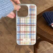 Retro Silver Edged Resin Plush Plaid Phone Case Compatible With Apple 17 Pro Max, 16 Pro Max, 15 Pro, 14, 13, Cute & Fashionable Phone Protective Cover For Girls - Multicolor - View 10