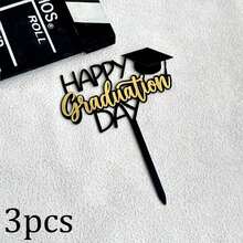 1pc/3pcs/6pcs Gold & Black 2026 Graduation Cake Topper, Suitable For Graduation Theme Party DIY Cake & Dessert Decorations - Multicolor - View 12