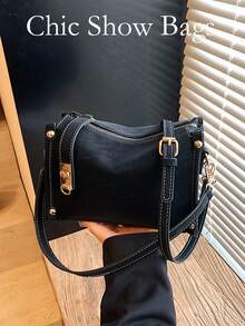 2025 Winter New Collection French Retro Box Bag For Women, Niche And High-End Commuter Shoulder Bag, Versatile Casual Crossbody Bag - Black - View 2