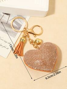 1pc Women's Heart-Shaped Crystal Tassel Keychain Pendant, Bag Charm, Car Accessory, Valentine's Day Gift