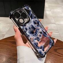 1pcs 1pcs Blue Floral Phone Case Compatible with Apple Phone17 16 15 14 13 12 11 ProMaxAntidrop Phone Case, Fullwrap Softshell, Vintage Minimalist Aesthetic, Elegant Stunning, Can Be Given To Friends or Lover - Negro - Ver 1
