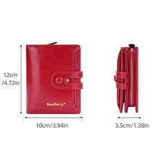 Baellerry 女士短款油蜡皮手拿包钱包带扣拉链开合多卡位零钱包女士钱包钱包小钱包 - 紅色 - 查看 2