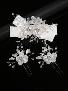 4 pièces Accessoire de tête de mariée en alliage d'or fait à la main avec perles et fleurs, accessoires de cheveux de mariage, décoration de robe de mariée et de fête, accessoires pour la Saint-Valentin