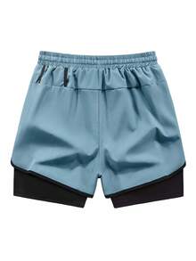 1 buah Celana Pendek Olahraga Warna Polos, Anti Gesekan, Ringan, Dua Lapisan, Celana Pendek Pasangan Unisex untuk Lari, Aktivitas Luar Ruangan, Gym, Musim Semi/Panas - Dusty Blue - View 9