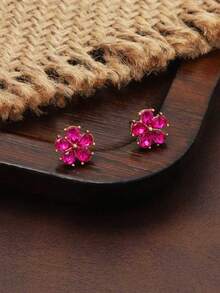 1 Pair Fashionable Minimalist Cute Purple Flower Stud Earrings, Suitable For Girls' Daily Wear