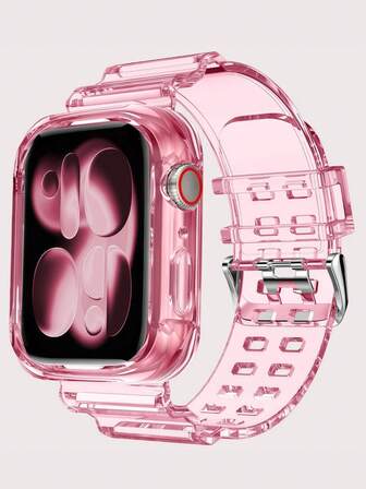 二合一透明运动表带，带保护壳，兼容 表带 38/40/41/42/44/45/46/49mm，果冻运动保护替换腕带，兼容 11/10/9/8/7/6/5/4/3/2/1/SE Ultra 男女款（不含屏幕）