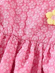 2pcs/Set Girls Casual Floral 3D Applique Soft Comfortable Woven Fabric Camisole Top And Shorts Set, Suitable For Outdoor Wear, Spring/Summer