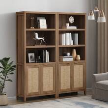 SICOTAS Bookcase 71" Tall Bookshelf 5 Tier Rattan Boho Bookcase With Doors Storage Large Book Case Shelf Farmhouse Bookshelves Library Book Shelves For Living Room Bedroom Home Office Kitchen - Gỗ sồi Caramel - Xem 2