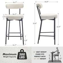 Techigher Bar Stools Set Of 2, Mid Century Counter Height Bar Chairs With Metal Legs, Upholstered Modern Bar Stool Chair For Kitchen Island - White - View 8