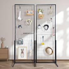 2Pcs 2x5.6ft Grid Wall Panels Tower, 2 Packs Wire Gridwall Display Racks With T-Base Floorstanding, Double Side Gridwall Panels For Art Craft Shows, Retail Display With Extra Clips And HooksRoom Decor - Black - View 9