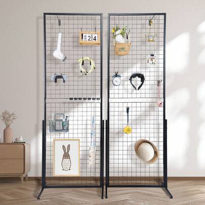 2Pcs 2x5.6ft Grid Wall Panels Tower, 2 Packs Wire Gridwall Display Racks With T-Base Floorstanding, Double Side Gridwall Panels For Art Craft Shows, Retail Display With Extra Clips And HooksRoom Decor
