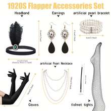 1920s Flapper Party Dress: Sequin Fringe Headband, Layered Pearl Necklace + Long Gloves, Recreating The Exuberance And Elegance Of The Jazz Age - Multicolor - View 7
