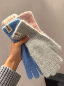 1pc Warm Touchscreen Knitted Fingerless Gloves For Women, Solid Color, Thickened, Long Cuff, Autumn/Winter - Multicolor - View 2