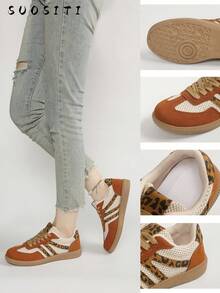 Women's Multifunctional Fashion Casual Shoes, Flat Non-Slip Lace-Up Round Toe Rubber Sole Casual Sneakers, Black & Khaki Color Block, Daily Match, Shoes, Casual Shoes, Size 36-41, - Multicolor - View 7