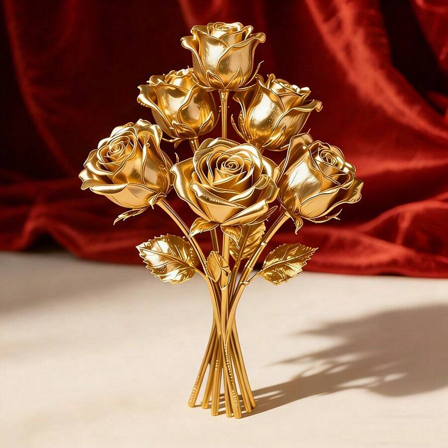 1 bông hoa hồng vàng giả trang trí, thích hợp cho sinh nhật, Ngày Valentine, tiệc tùng, Ngày của Mẹ, văn phòng, phòng khách (Màu hộp quà ngẫu nhiên) - Vàng - Xem 1