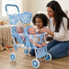 Estos dos juguetes de cochecito de metal plegables son un regalo perfecto de Navidad, cumpleaños o Año Nuevo para una niña. - Azul - Ver 2