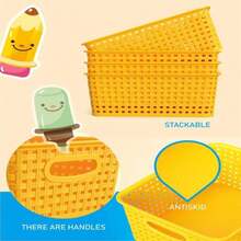 6-Pack Plastic Small Shelf Storage Weave Baskets Organizing For Cabinets And Pantries, Yellow - ColorK - 查看 3