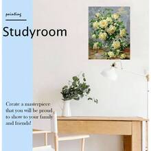 Pintura por Nmeros, 40 * 50cm Cuadros para Pintar con Numeros y Pintura Lienzo y Pinturas Acrlicas, Acrlico Kit de Pintura con 3 Pinceles, para Decoracin Hogar flor - Peonía blanca - Ver 3