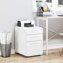 Vinsetto Rolling Container, Filing Cabinet, Office Container With 3 Drawers, Steel, White, 39x48x59cm