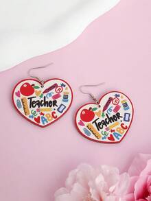 1 Pair Minimalist Exaggerated Design Casual Back To School Heart & Letter Earrings