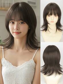 Natural Black High-Layered Medium-Length Wig,Women Natural Look,Heat Resistant Synthetic Wig.For Women And Girls Daily Party ,Halloween Cosplay Use. - Multicolor - View 12