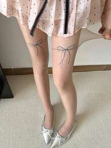 Apricot Women's Pantyhose - Opaque Pantyhose With Dual-Color Bow Decor, Sexy & Cute Style, Suitable For Work, Dates And Gifts - Multicolor - View 2